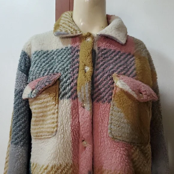 Thread & Supply Multicolor Check Plaid Teddy Jacket Size S - Picture 3 of 11